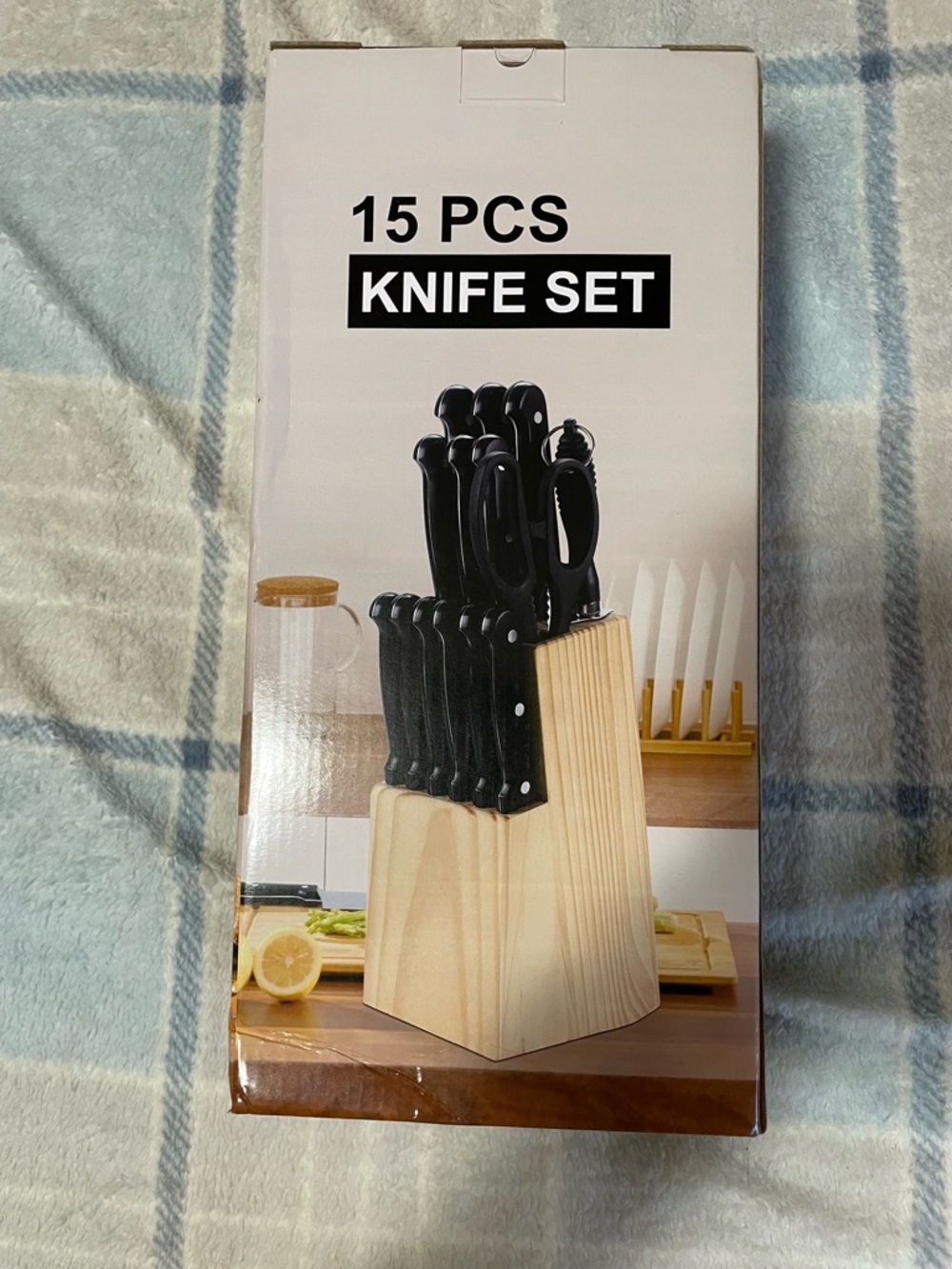 15-Piece Black Knife Set with Wood Block